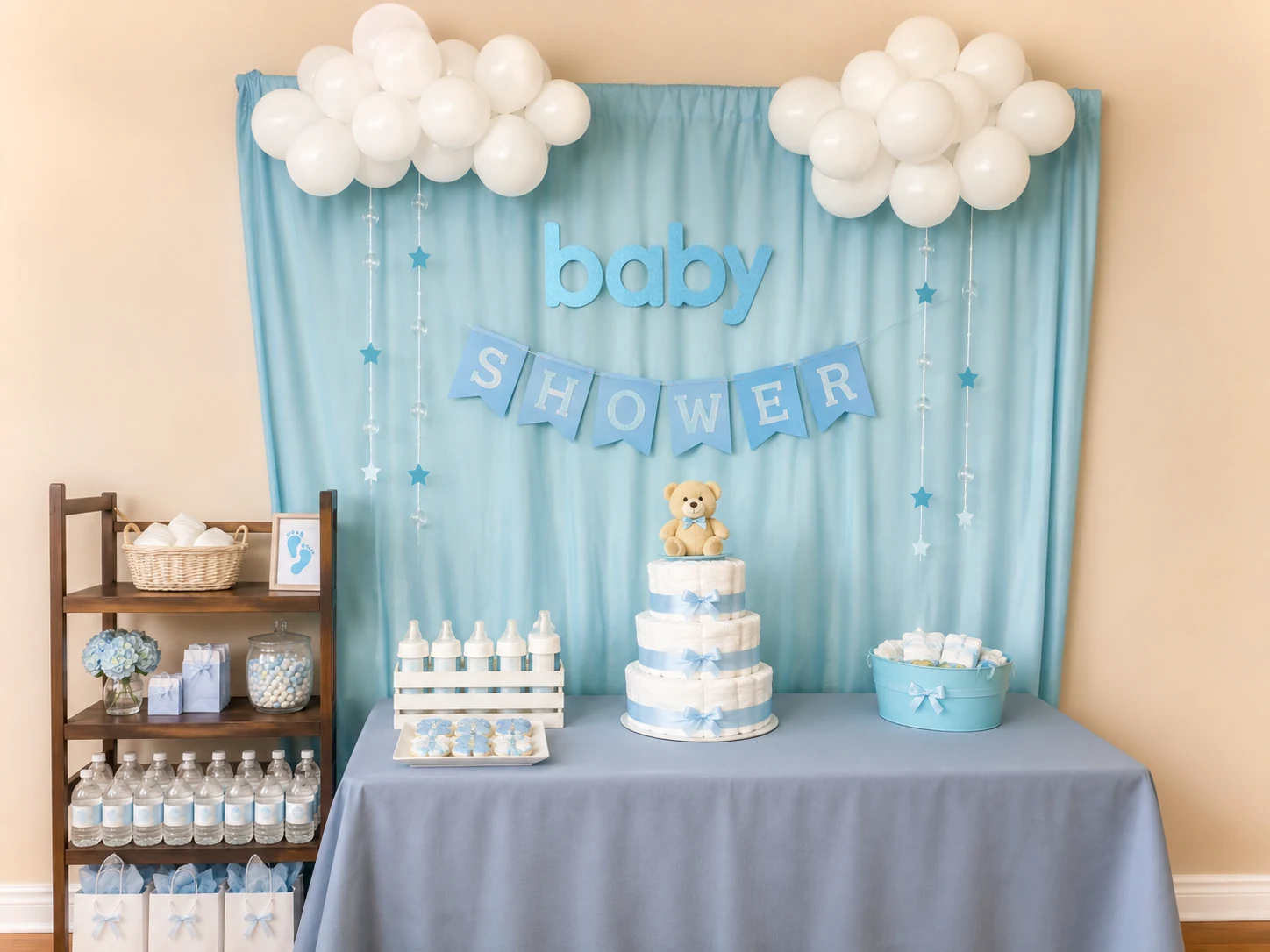 Baby blue shower dessert table by Creasiones Nerys