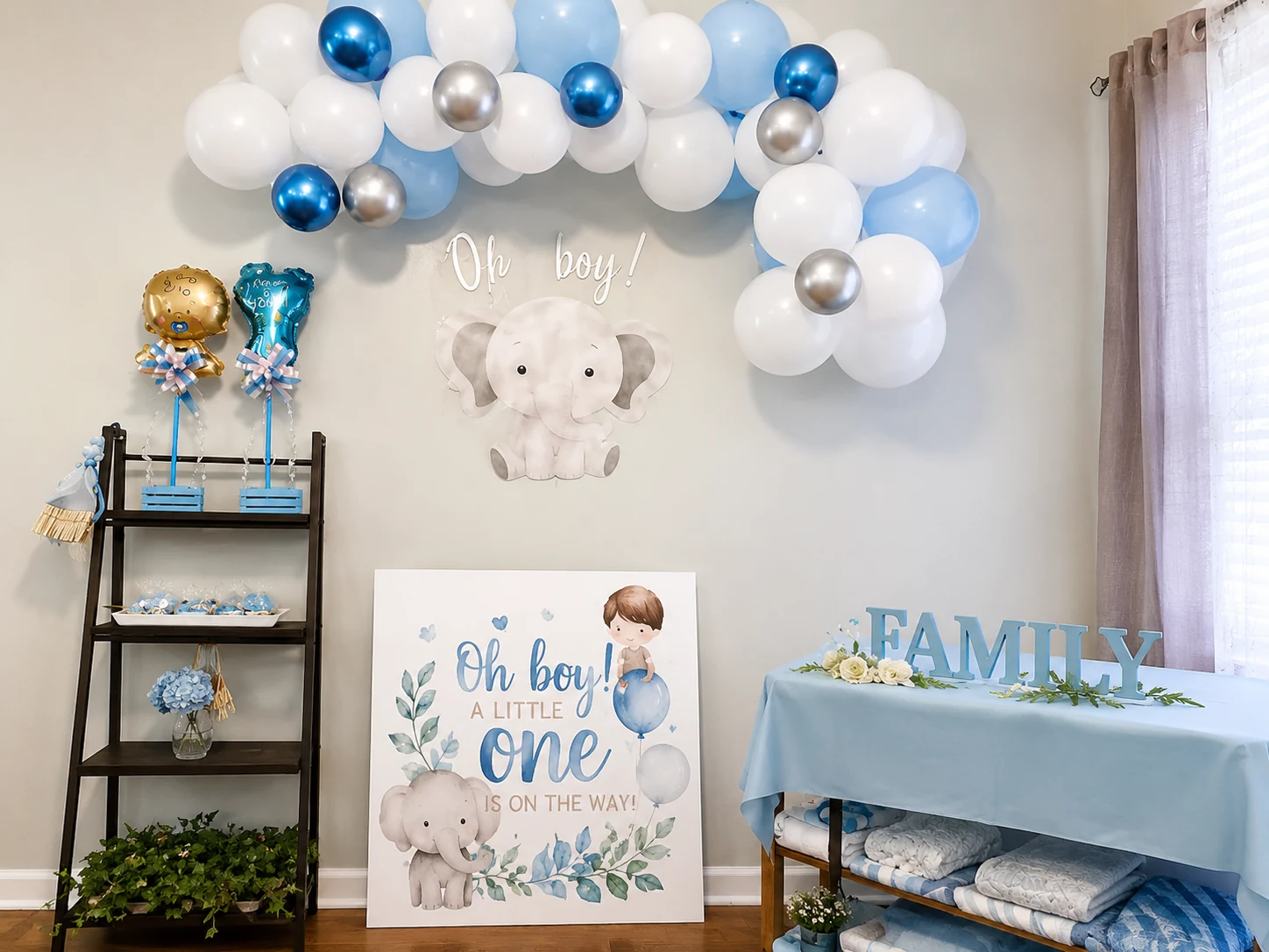 Blue elephant baby shower setup by Creasiones Nerys